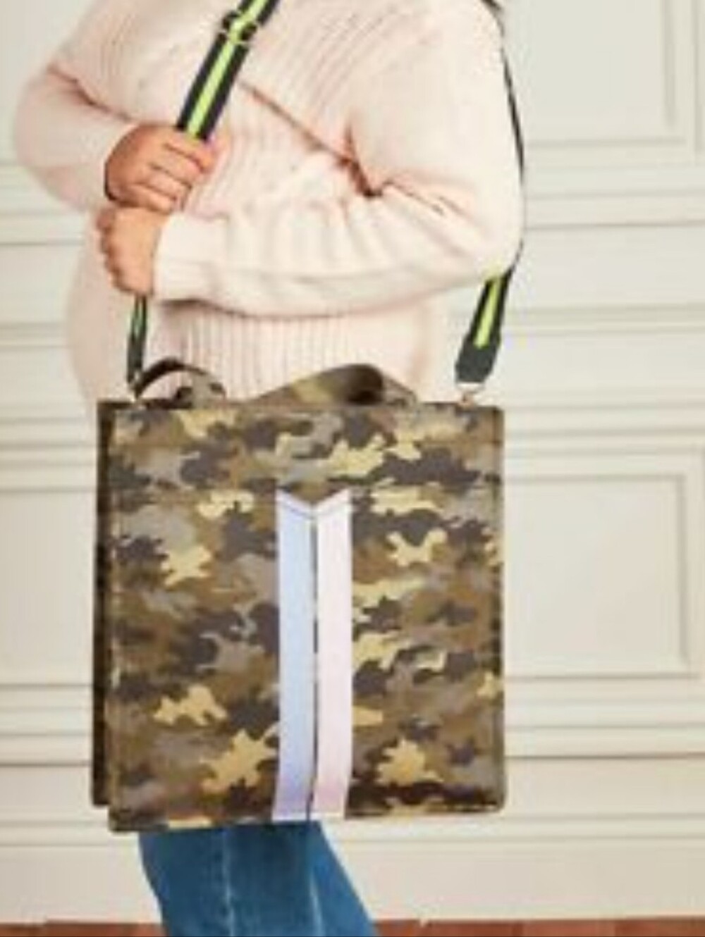 Stella And Camouflage Canvas Tote Bag with Stripe Accent